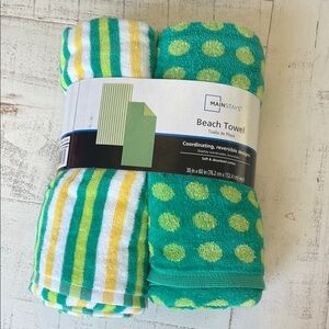 Mainstays Green and Yellow Striped and Dotted Beach Towels - 30inx60in